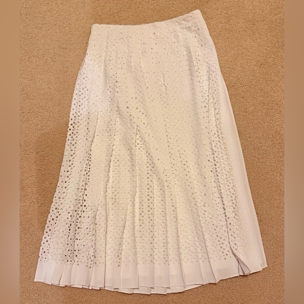 Tory Burch Cream Midi A-Line Skirt with Pleats